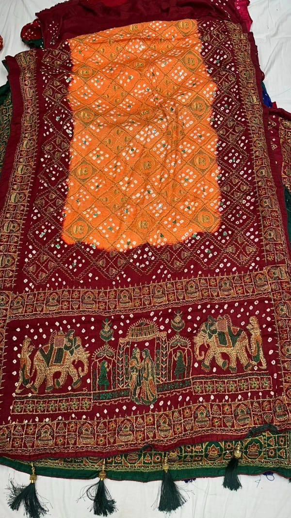 Gaji Silk Bandhani with Hand work Saree