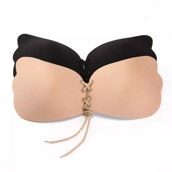 360° Silicone Wired Stick-On Bra – Invisible Sticky, Strapless, Backless Gel Adhesive Push‑Up Bra in Nude (Free‑Size)