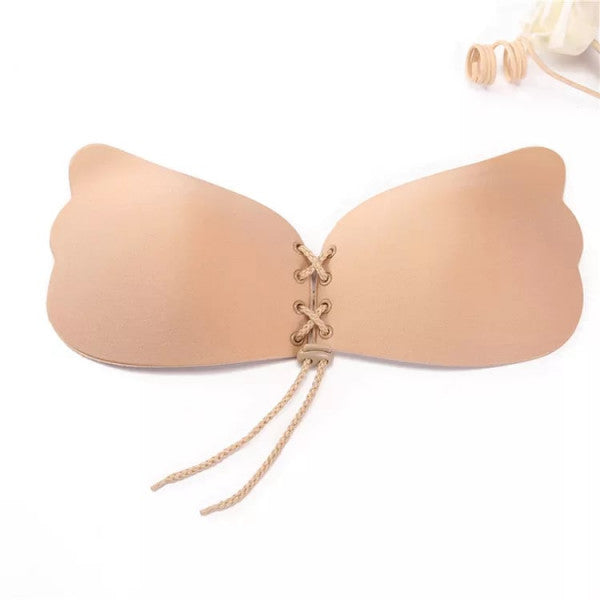 360° Silicone Wired Stick-On Bra – Invisible Sticky, Strapless, Backless Gel Adhesive Push‑Up Bra in Nude (Free‑Size)