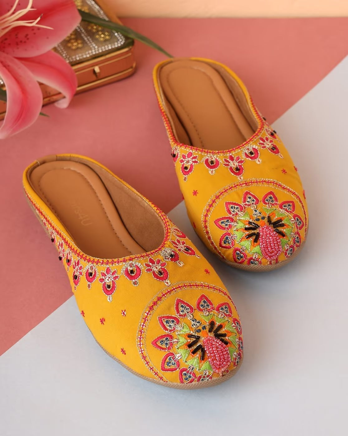 Women Slip-On Flat Sandals-Yellow