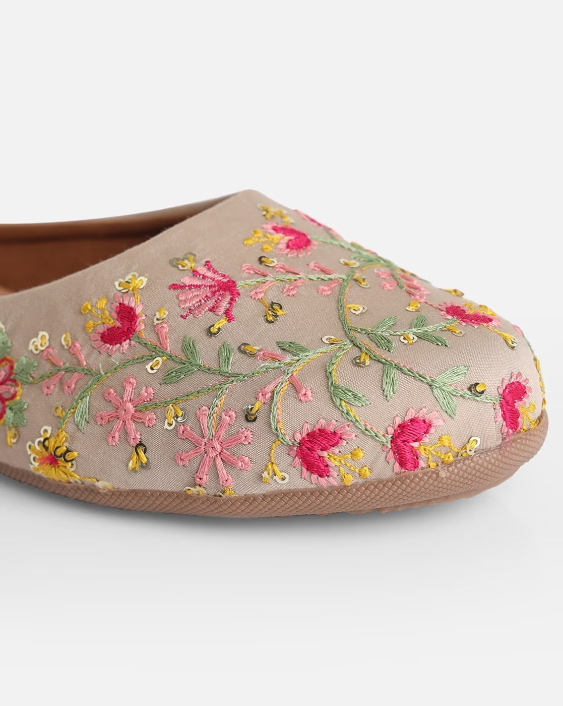 Women Embroidered Slip-On Mules-grayish orange