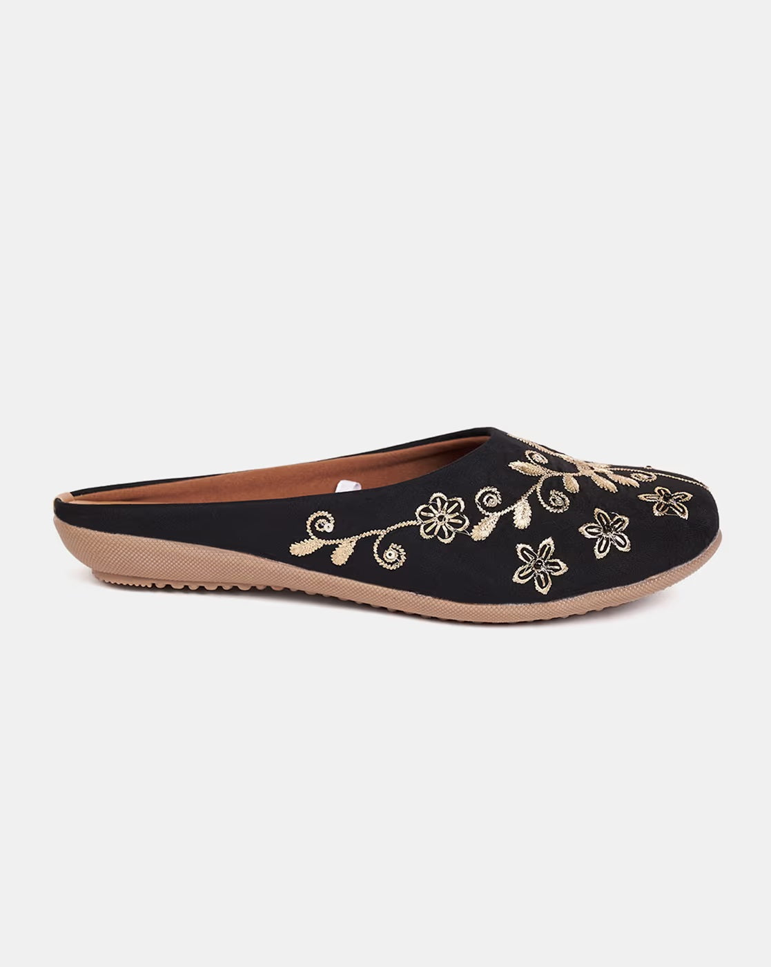 Women Embroidered Round-Toe Mules-Black