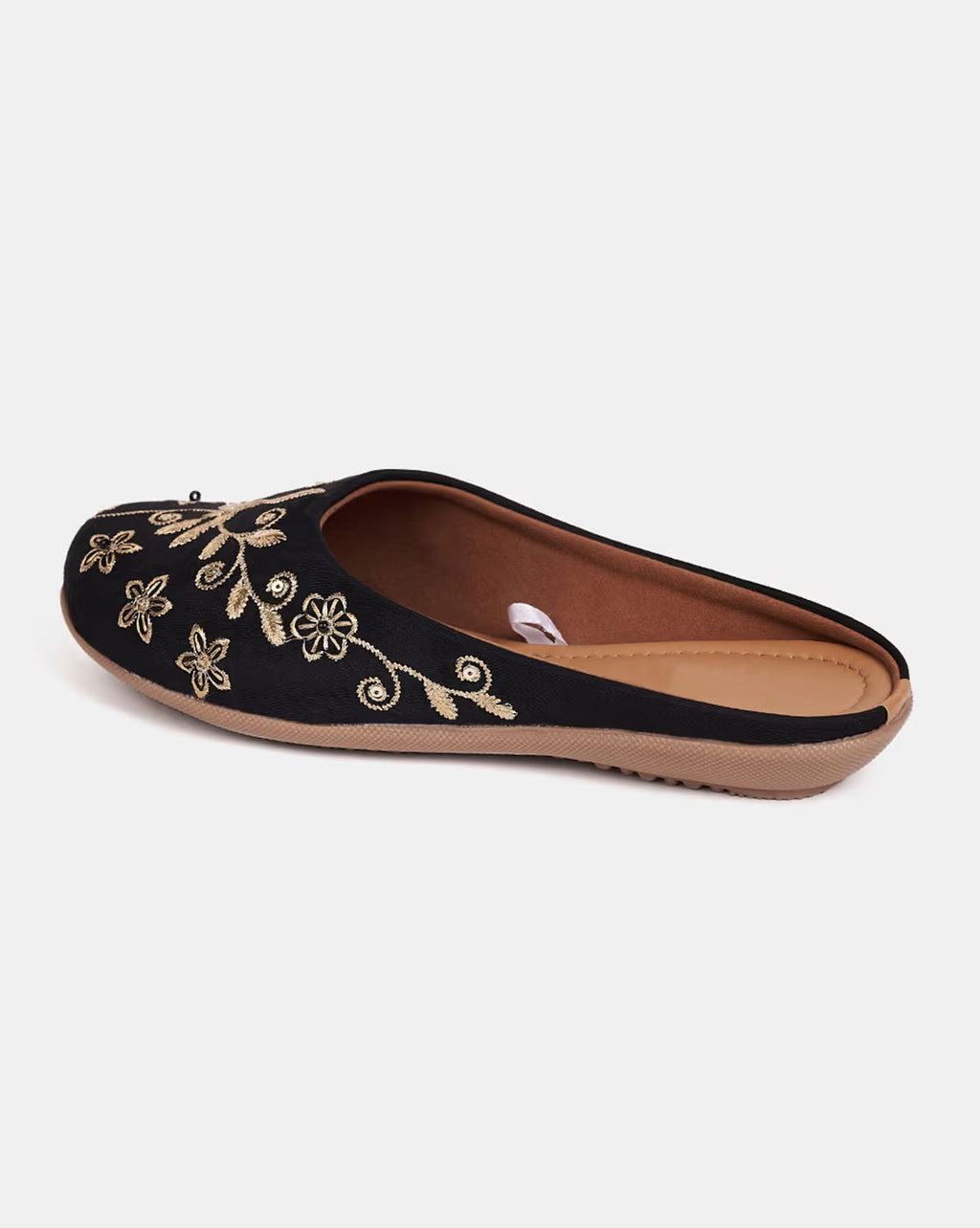 Women Embroidered Round-Toe Mules-Black