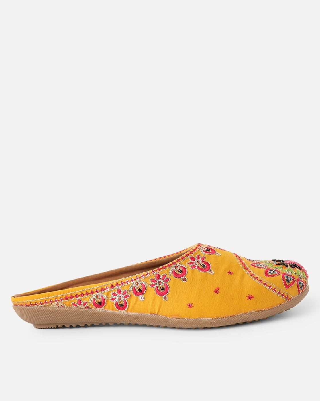Women Slip-On Flat Sandals-Yellow