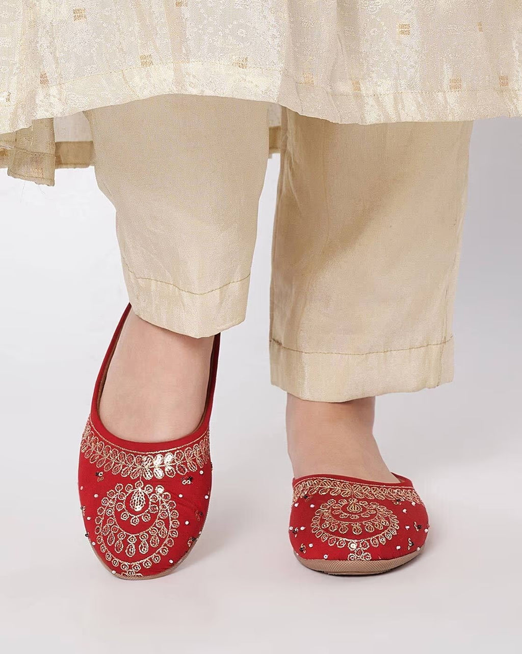 Women Embellished Slip-On Mules-Red