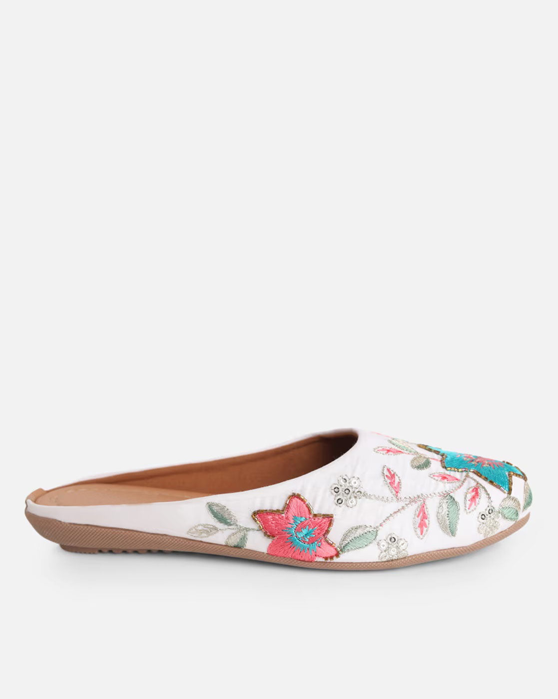 Step into Tradition with Our Women Artisanal Embroidered Slip-On Mules - White