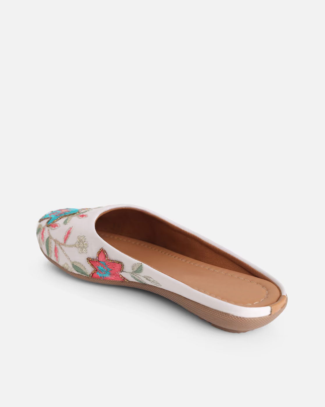 Step into Tradition with Our Women Artisanal Embroidered Slip-On Mules - White