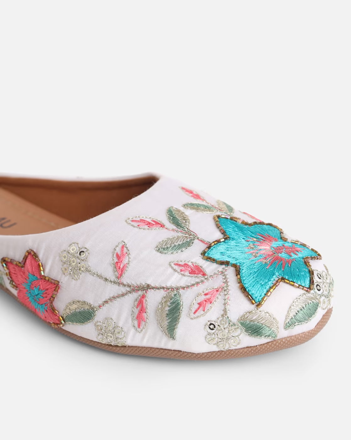 Step into Tradition with Our Women Artisanal Embroidered Slip-On Mules - White