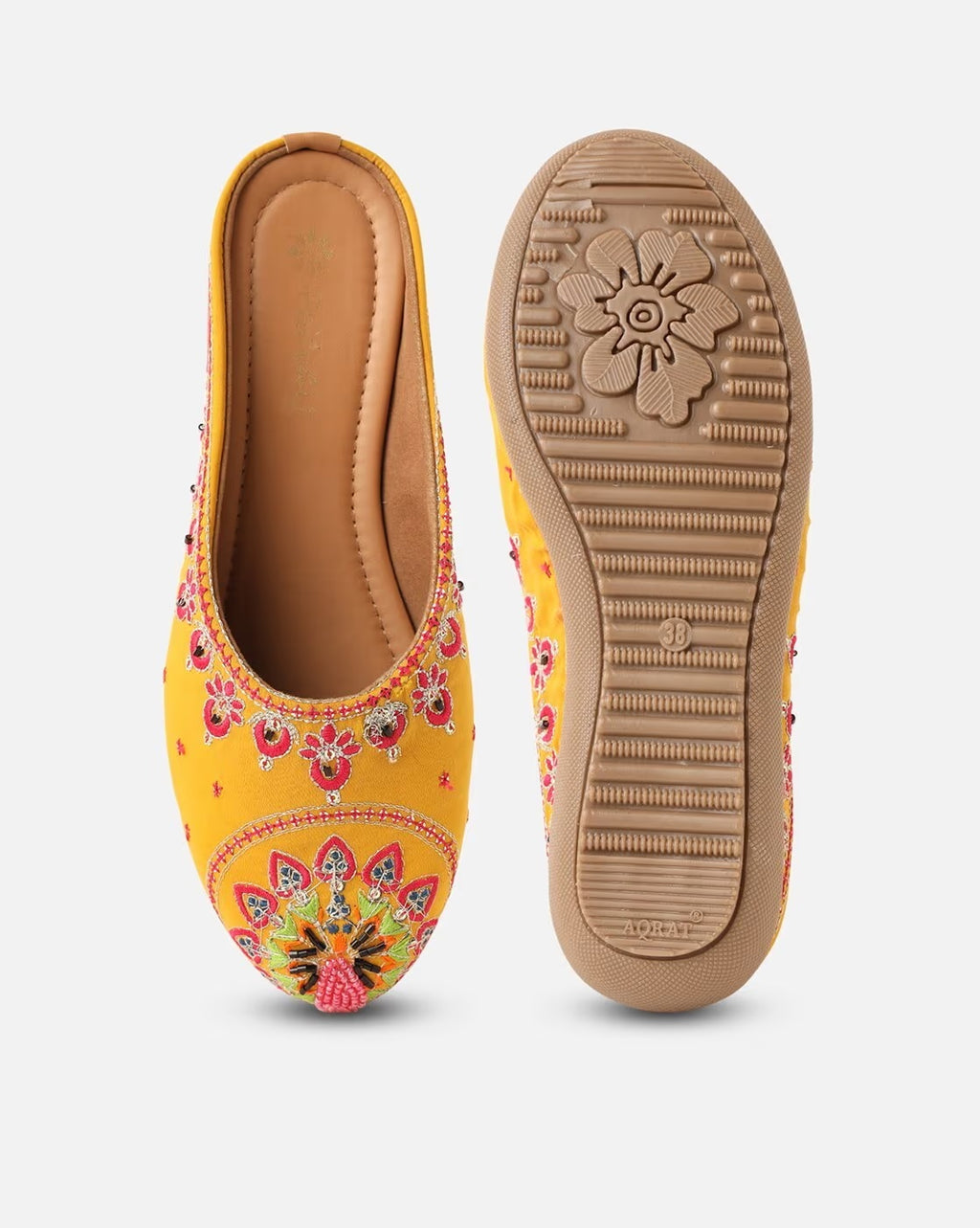 Women Slip-On Flat Sandals-Yellow