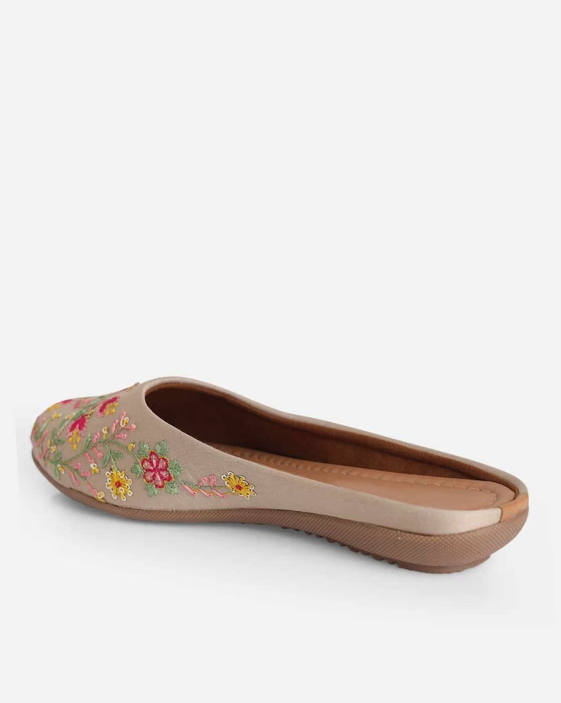Women Embroidered Slip-On Mules-grayish orange