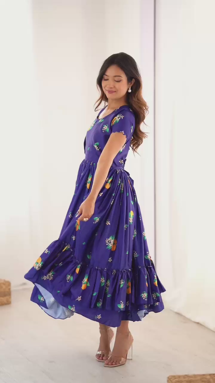 Indigo Majestic Floral Frill Kurti