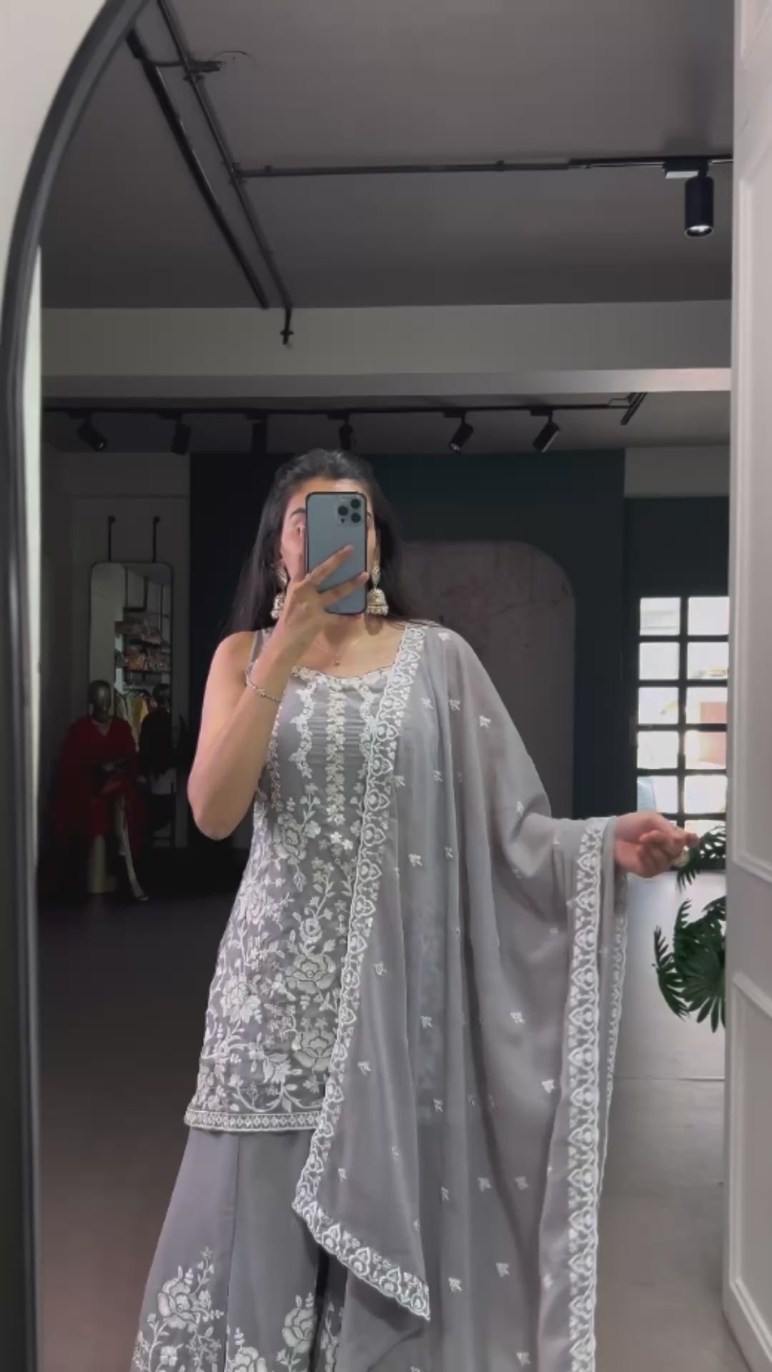 Ethnic Dress Embroidery Work Blooms Made For Timeless Elegance (Grey)