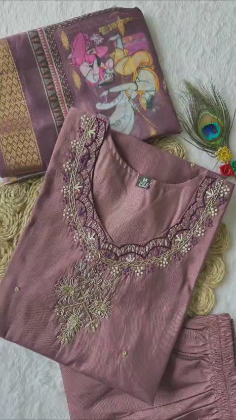 Elegant Roman Silk A-Line Kurta Pant with Dupatta