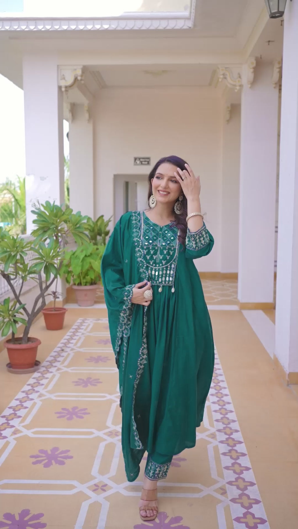 Premium Roman Silk Anarkali Kurti Set: A Blend of Comfort and Sophistication (Teal)