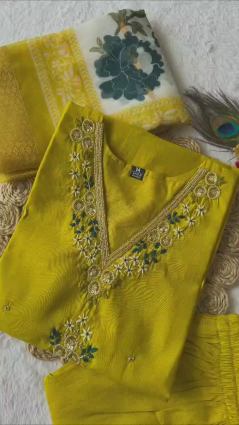 Rust Yellow Adorable and Trendy Designer Kurti Pent Dupatta Set