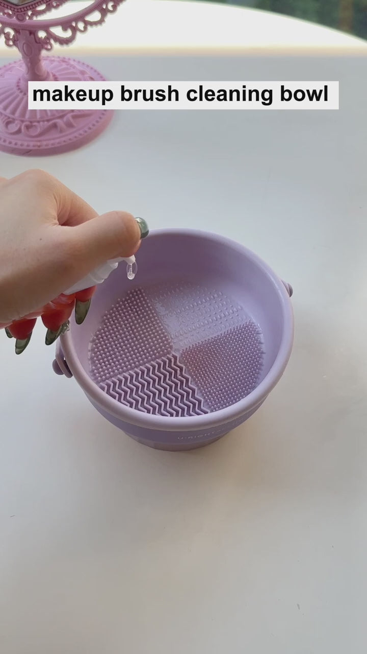 3 in 1 Cleaning Mat with Brush Drying Holder, Silicone Makeup Brush Cleaner Mat Make Up Brush Cleaning Bowl Cosmetic Brush Washing Tool for Makeup Brush, Sponge, Powder Puff (multicolor)