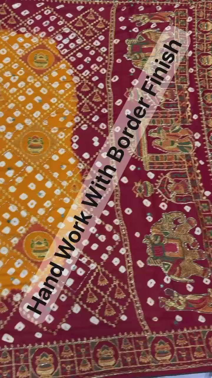 Gaji Silk Bandhani with Hand work Saree
