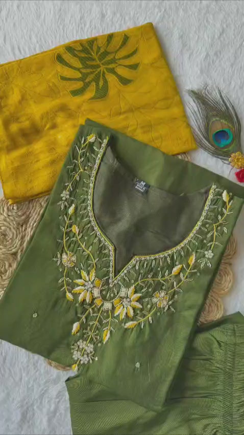Trendy Kurti vibes, happy heart, pure joy! - Embroidered, Color - Mehendi Green